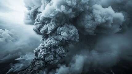 A large plume of grey smoke rising from the sky, creating a dramatic backdrop, background, wallpaper