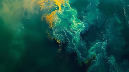 Artistic yellow and green swirl paint abstract graphic poster web page PPT background