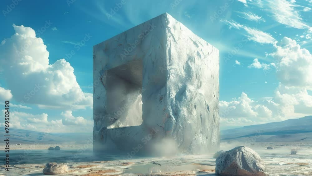 Poster in the presence of the transforming cube ones perception of reality becomes muddled and distorted. w
