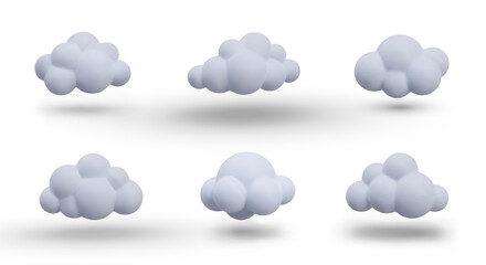 Set of realistic white clouds. Vector soft round elements for sky design