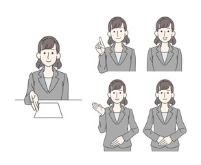 接客するスーツの女性のイラストセット