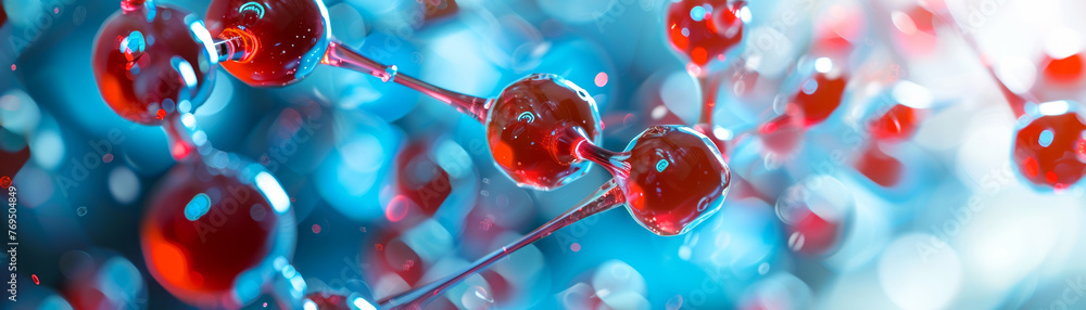 Poster 3d rendering focused on a network of red molecules, showcasing depth and detail in scientific concep