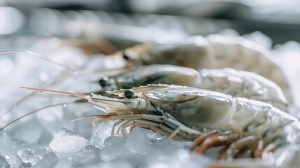 Fresh Prawns on Ice at Seafood Market Stall