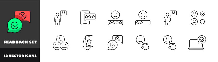 Feedback icon set. Linear style. Vector icons