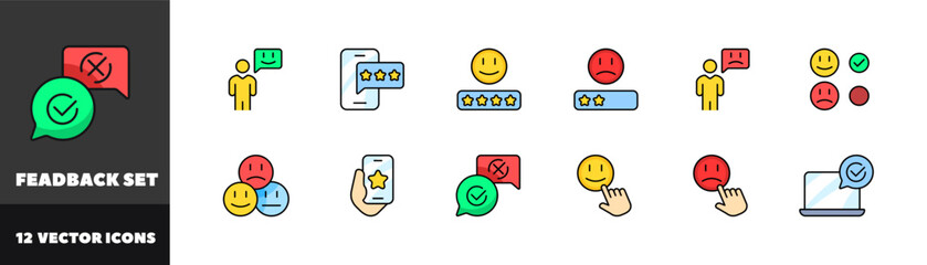 Feedback icon set. Smiley rating icons. Flat style. Vector icons