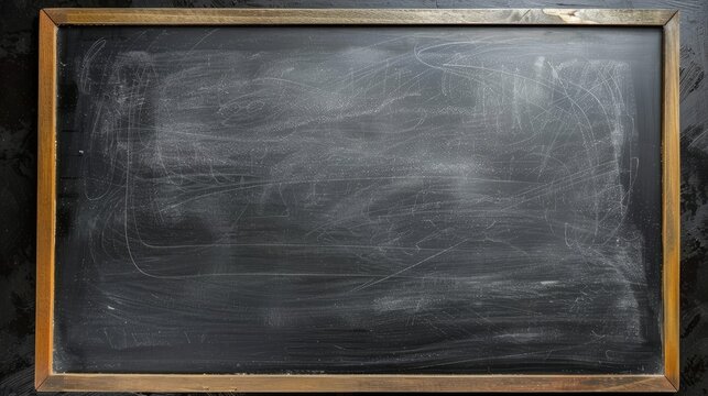 A black chalkboard featuring a wooden frame, suitable for writing and displaying information in educational or creative settings, background, wallpaper, copy space