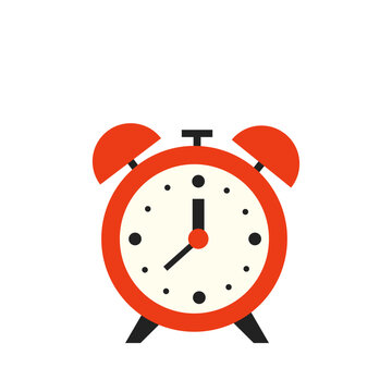 Vector illustration of red alarm clock isolated on white background.