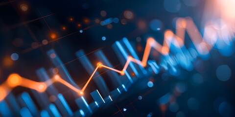 Stock market growth and investment concept on abstract blank dark blurred background with bokeh.