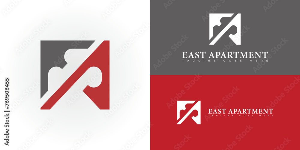 Poster abstract initial letter ea or ae logo in a rectangle shape and red-grey color isolated on multiple b