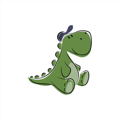 Flat cute and funny dino cartoon for kids 
