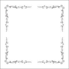 Elegant black and white ornamental frame, decorative border, corners for greeting cards, banners, business cards, invitations, menus. Isolated vector illustration.	
