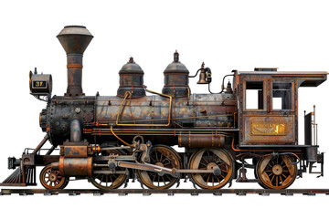 Fototapeta na wymiar Old Steam Engine on White Background