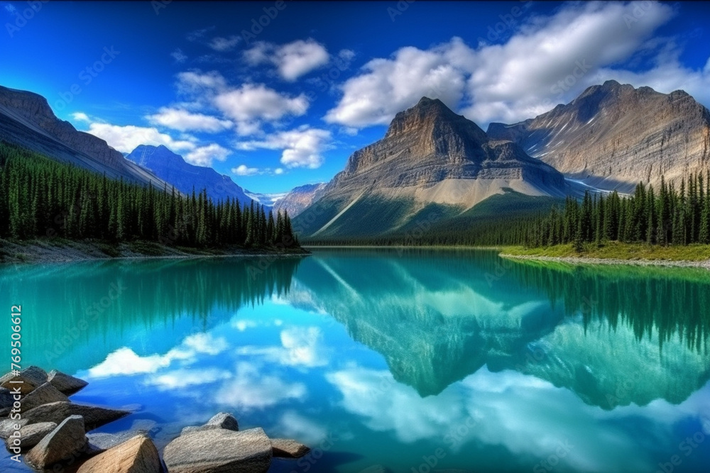 Canvas Prints beautiful scenery of lake and mountain generative ai