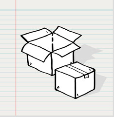 Hand drawn of box , Vector illustration on white paper background.