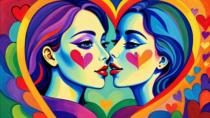 Heartfelt Connection: Rainbow Love Illustration