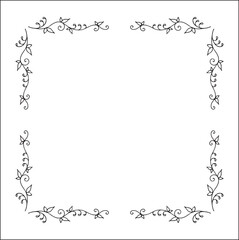 Elegant black and white vegetal ornamental frame, decorative border, corners for greeting cards, banners, business cards, invitations, menus. Isolated vector illustration.	
