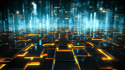 Obraz premium A cityscape made of blocks with a yellow glow