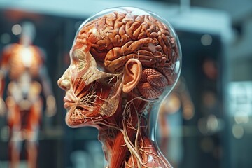 Human head brain anatomy on scientific background. 3d illustration