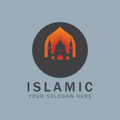 Modern-style moon, mosque, Logo, and lanterns.