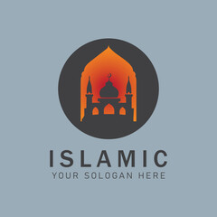 Modern-style moon, mosque, Logo, and lanterns.