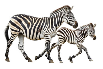 Fototapeta na wymiar Two Zebra Walking Across a White Field
