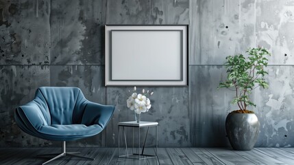 Frame Mockup On Modern Minimalist Living Room Wall: Elegant Decor & Stylish Furniture, White Frame