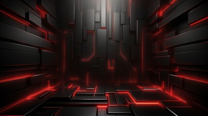 3D glowing red techno abstract background overlap layer on dark space