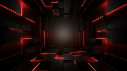 3D glowing red techno abstract background overlap layer on dark space