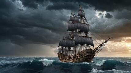 ship in stormy sea