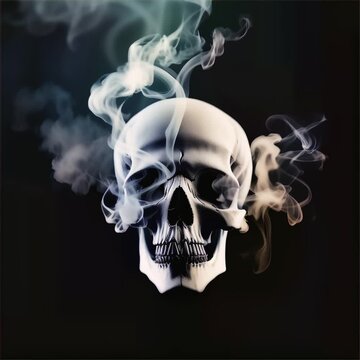 Smoke swirls around a skull in a mesmerizing dance, symbolizing the transient boundary between life and the ethereal