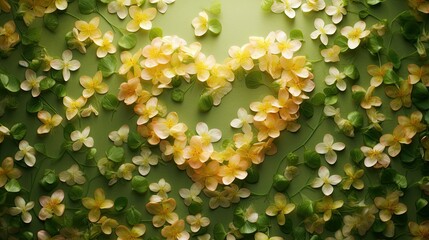 Floral wall with yellow flowers on a green background