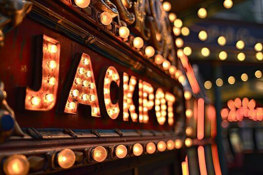 Jackpot sign with glowing lights in a casino