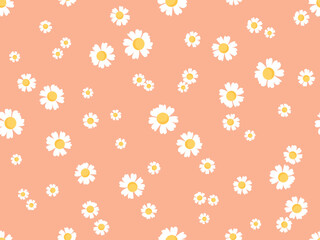 Seamless pattern with cute small daisy flower on pink background vector. Cute floral print.