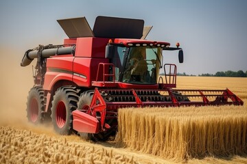 Fototapeta premium Combine harvester working in wheat field