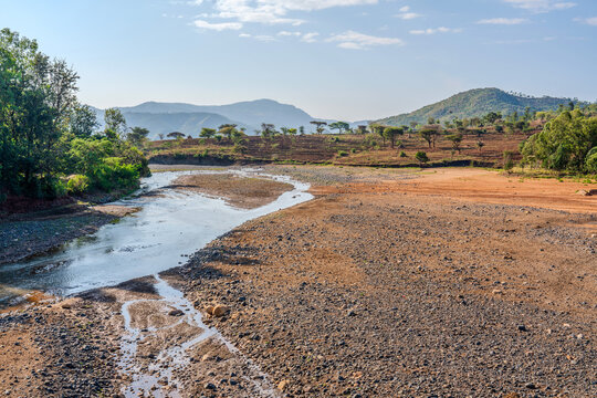 Ethiopia, landscape of the Turmi River on  a sunny day.