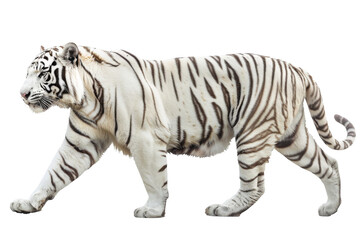 White Tiger Walking Across White Background