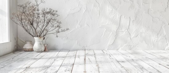 White background with laminate flooring - obrazy, fototapety, plakaty