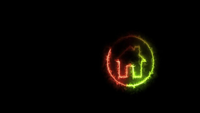 Home icon house sign glowing neon loop animation. Concept Idea of Increasing Home Value and Rising House Price in Future. House icon glowing neon light on black background.