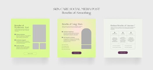 Benefits of Regular Skincare Treatments social media post. The Benefits of Combining Great Skin Care and Aesthetic Treatments. Free and customizable facial templates. EPS vector illustration.