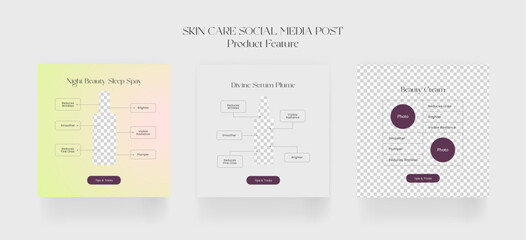 products social media post, Skin Care Features Post. Minimalist Natural skin care beauty product features instagram.