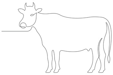 Continuous one line art drawing of cow pet animal concept outline vector illustration