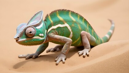 A Chameleon With Its Skin Blending Into A Sandy Ba