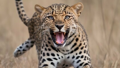 A Leopard With Its Mouth Slightly Open Panting Af