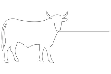 Continuous one line art drawing of cow pet animal concept outline vector illustration