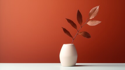 brown leaf in a small white flower vase