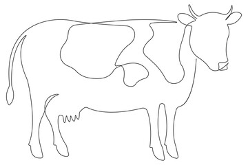Continuous one line art drawing of cow pet animal concept outline vector illustration