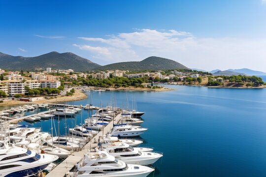 Panoramic View of the Marina in Beuxour, Greece