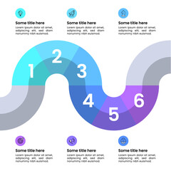 Infographic template. Zigzag line with numbers and 6 steps