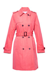 Woman coat isolated. A luxurious and stylish elegant female red  trenchcoat on mannequin isolated...