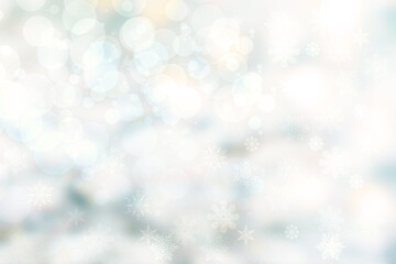 Abstract blurred festive delicate winter christmas or Happy New Year background with shiny blue yellow and white bokeh lighted stars. Space for your design. Card concept.